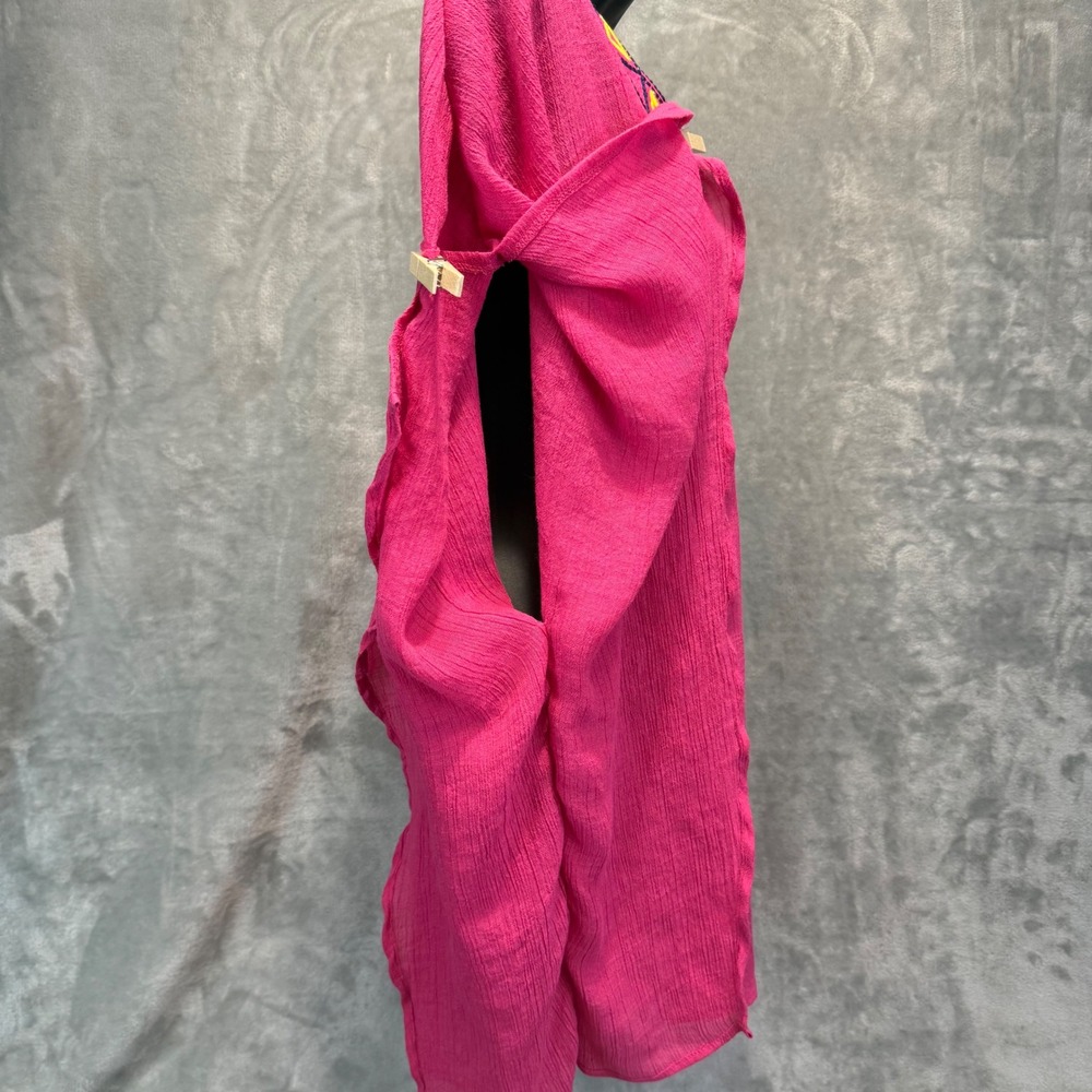 Umgee Pink‎ Embroidered Boho Tunic Poncho Top Large Magenta Geometric - Picture 4 of 8